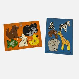 Judy Instructo Vintage 1977 Wooden 5-Pc Puzzles Pets & Zoo Animals